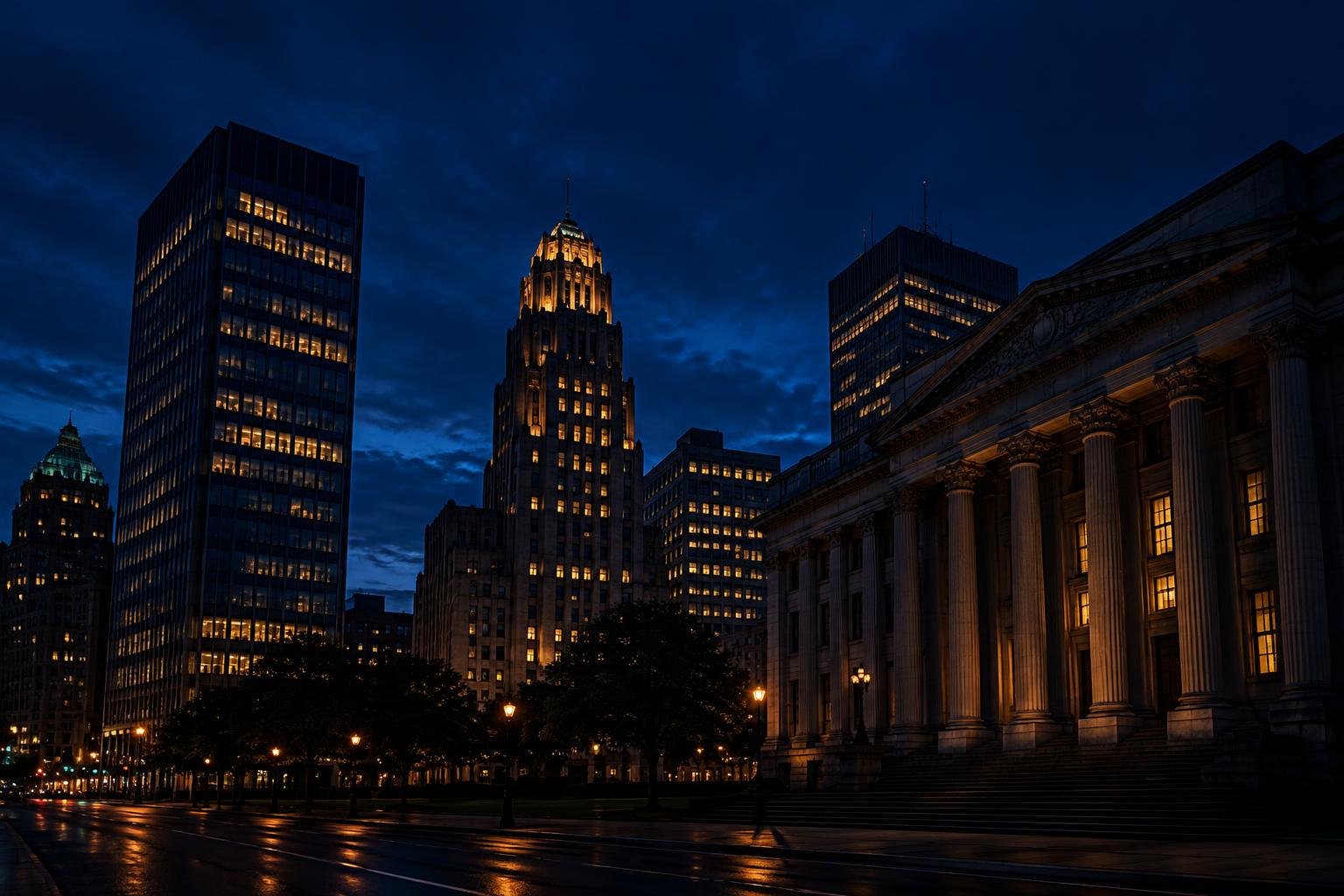 Buffalo, New York skyline at dusk
